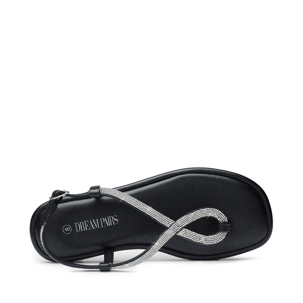 Ankle Strap Rhinestone Flat Sandals - BLACK - 3